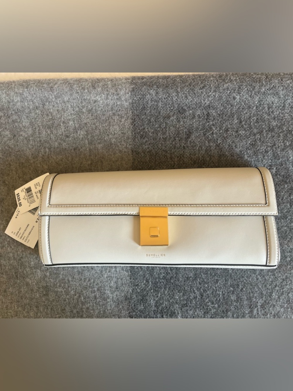 DeMellier Paris Clutch / Shoulder Bag Off White Leather with Chain Strap NWT